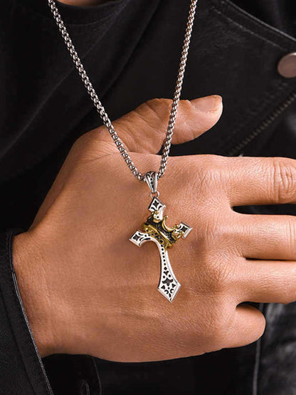 Fashion Gold Crown Cross Necklace