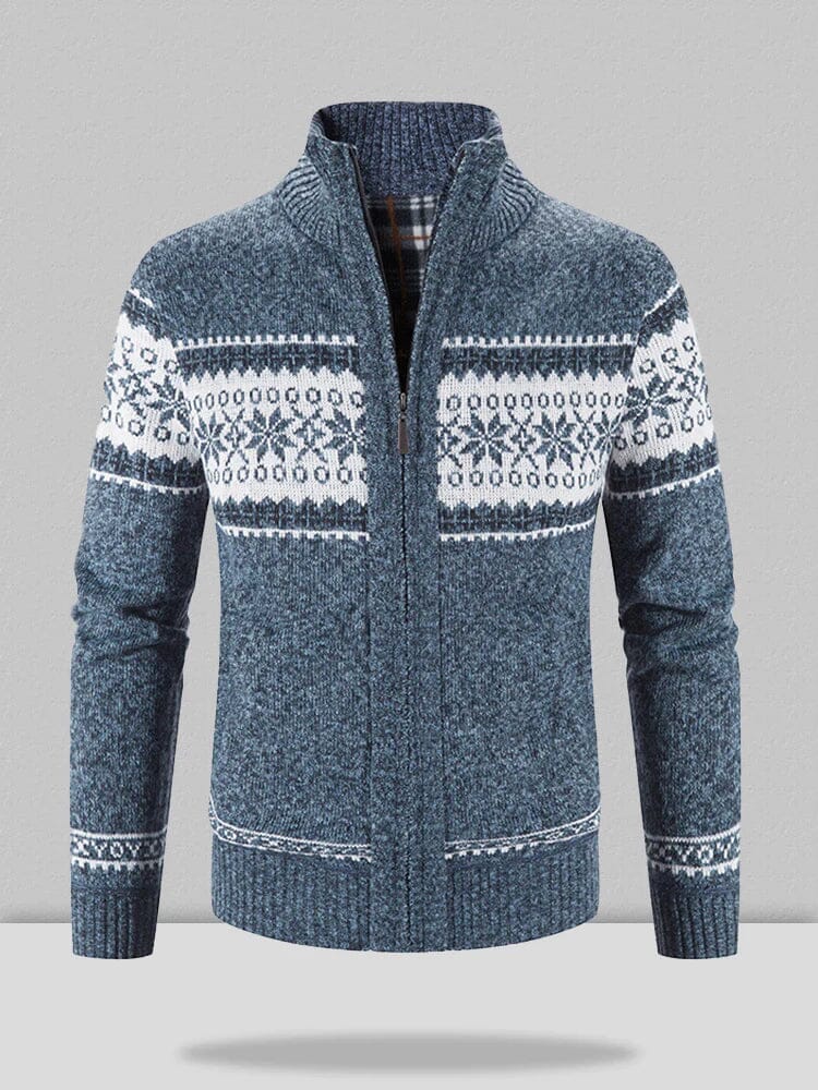 Christmas snowflake piece standing collar warm cardigan knitted jacket