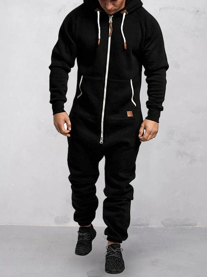 Hooded Fleece Solid Color Jumpsuit (Live Only)