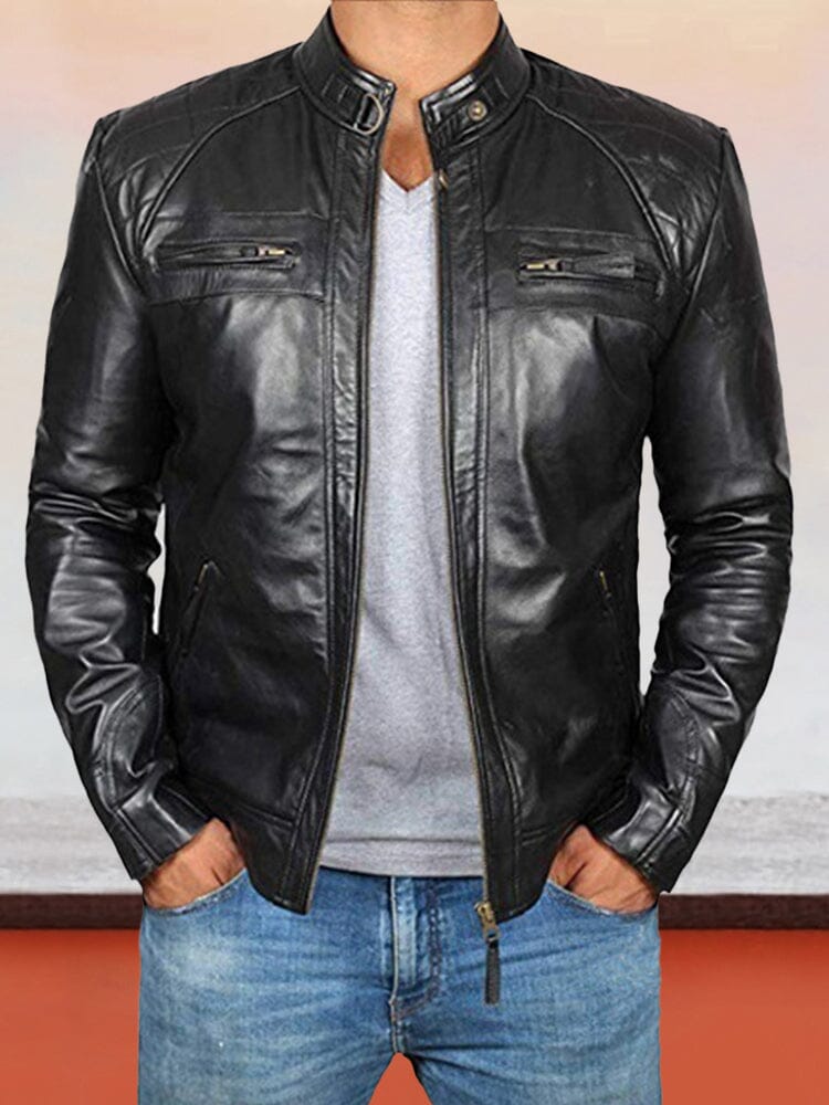 Stand Collar Punk Motorcycle Leather Jacket