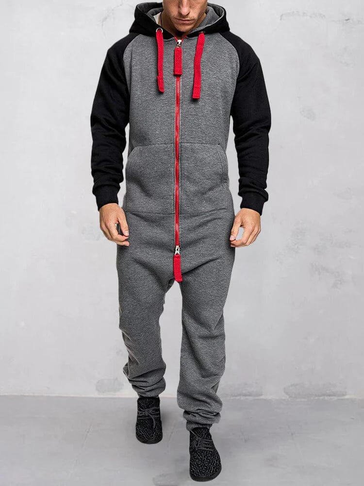 Hooded Fleece Solid Color Jumpsuit (Live Only)