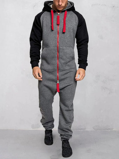 Hooded Fleece Solid Color Jumpsuit (Live Only)