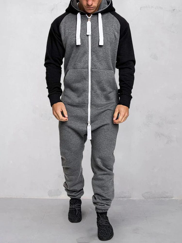 Hooded Fleece Solid Color Jumpsuit (Live Only)
