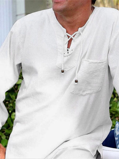 Solid Color Long Sleeve Casual Cotton Linen Suit