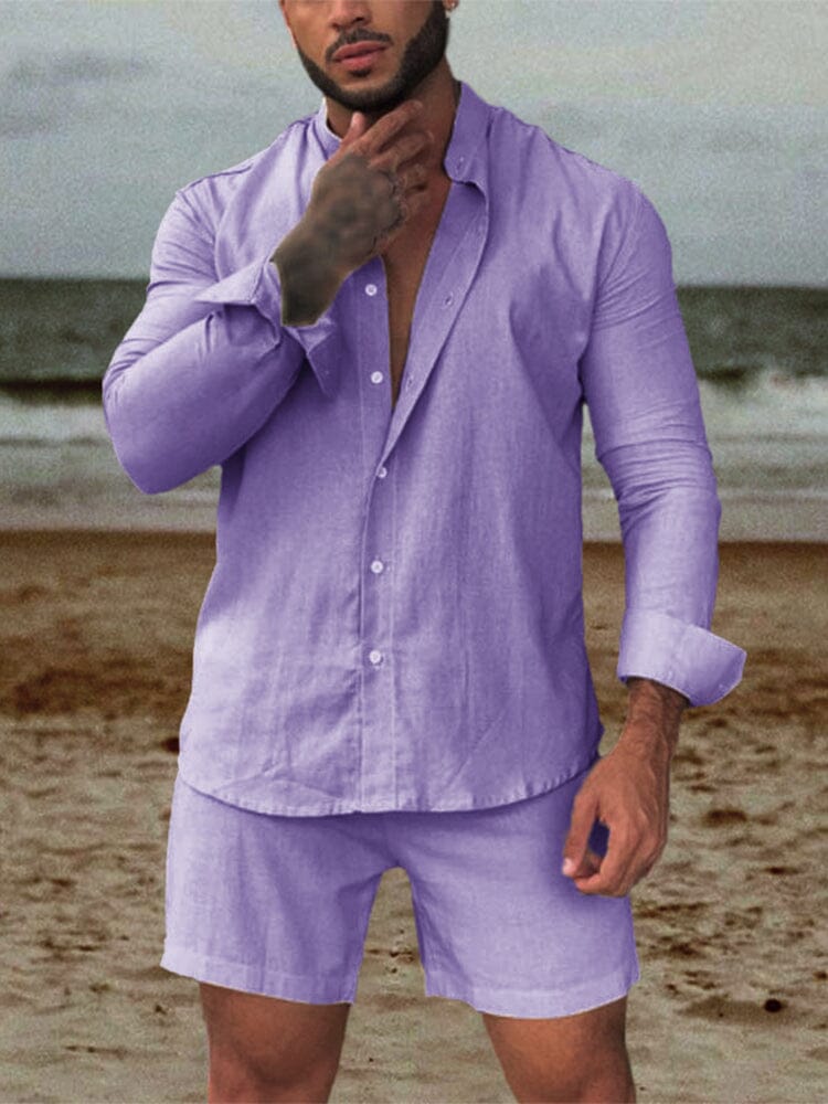 Solid Shirt Shorts Set