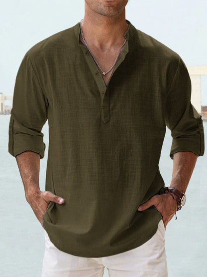 Cotton Linen Casual Long Sleeve Shirt (Live Only)