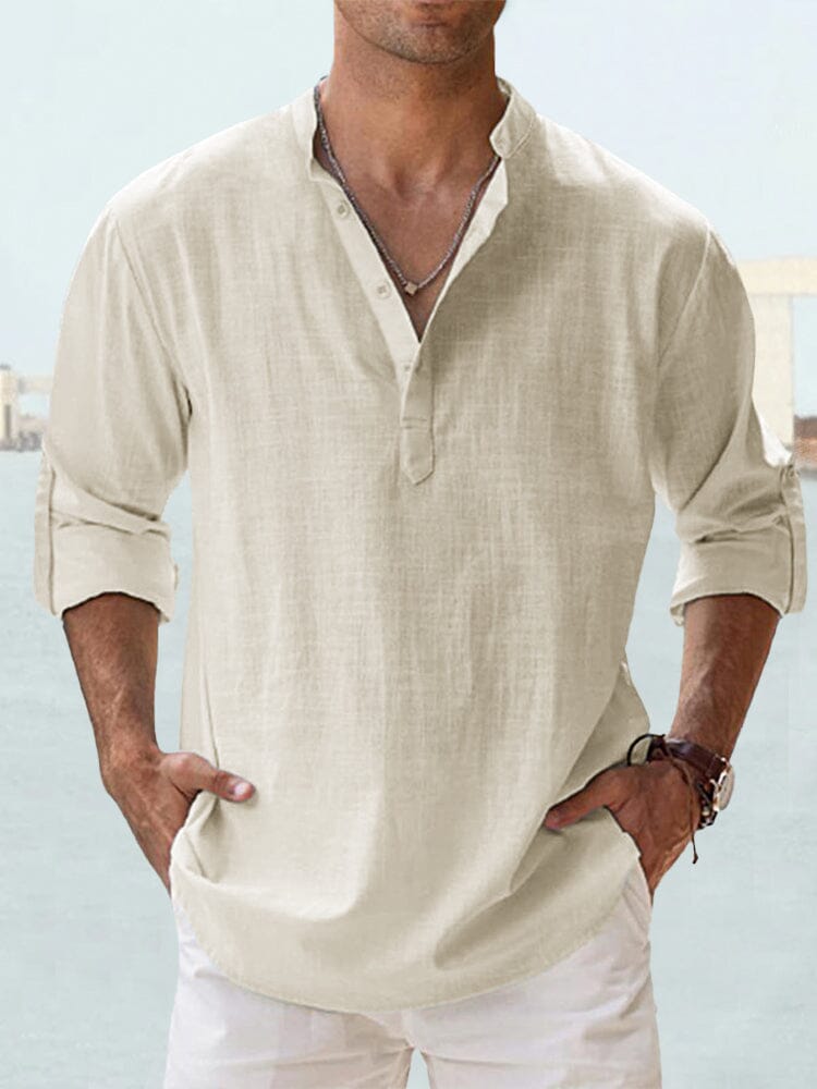 Cotton Linen Casual Long Sleeve Shirt (Live Only)