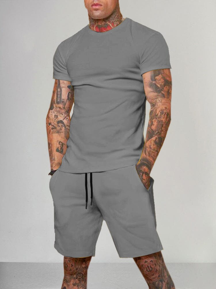 Solid Color Short Sleeve Casual Set