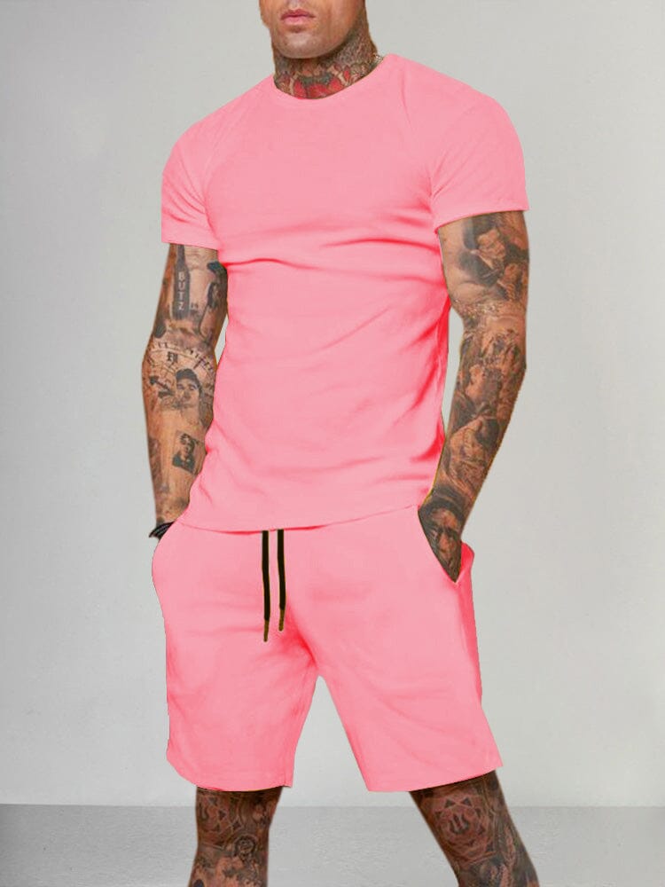 Solid Color Short Sleeve Casual Set