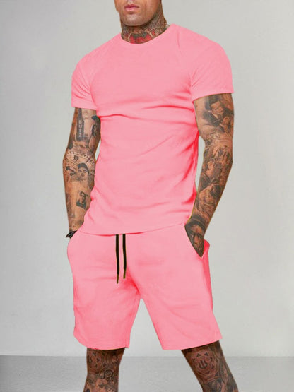 Solid Color Short Sleeve Casual Set