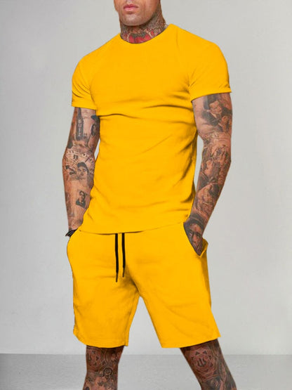 Solid Color Short Sleeve Casual Set