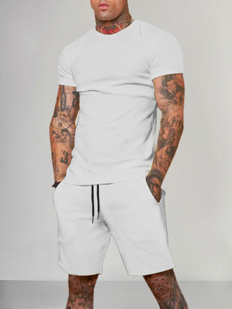 Solid Color Short Sleeve Casual Set