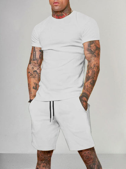 Solid Color Short Sleeve Casual Set