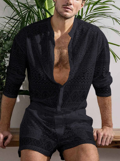 Hollow Out Lace Shirt Sets