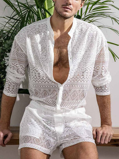 Hollow Out Lace Shirt Sets