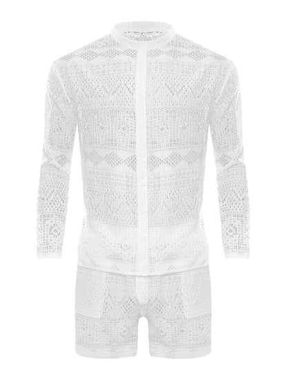 Hollow Out Lace Shirt Sets