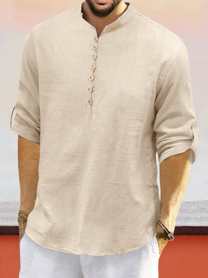 Leisure Half Placket Cotton Linen Shirt
