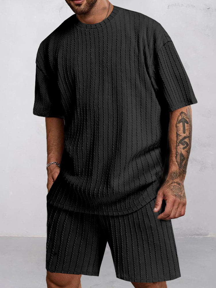 Casual Vertical Textured T-Shirt Set