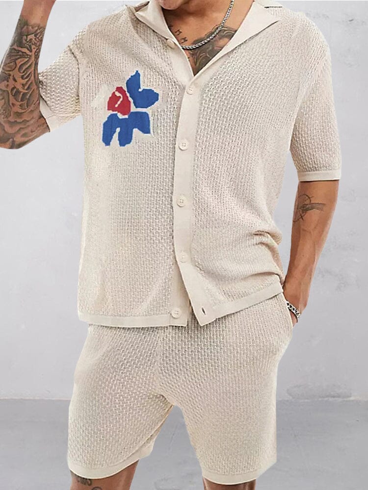 Vibrant Jacquard Knit Shirt Set