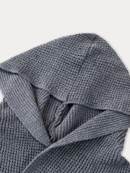 Double-Breasted Hooded Knit Cardigan