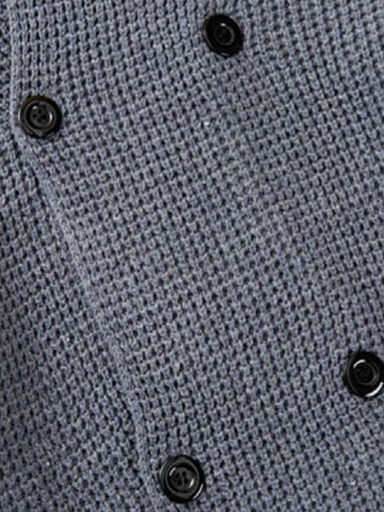 Double-Breasted Hooded Knit Cardigan