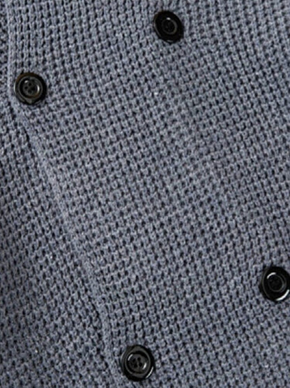Double-Breasted Hooded Knit Cardigan