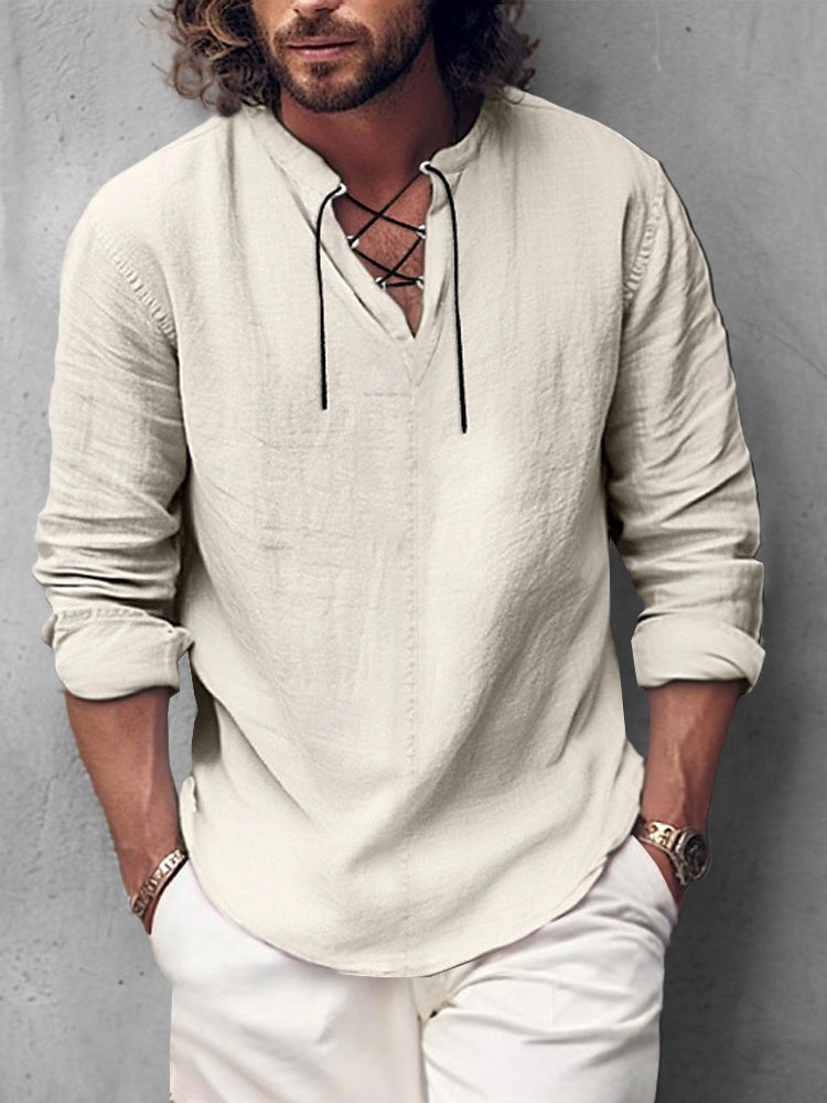 Leisure Tie Front Cotton Shirt