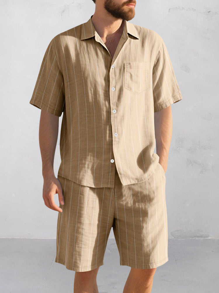 Comfort Cotton Stripe Shirt Shorts Set
