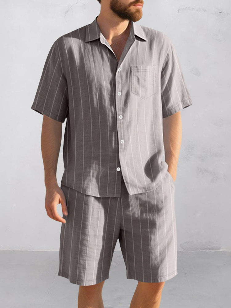 Comfort Cotton Stripe Shirt Shorts Set