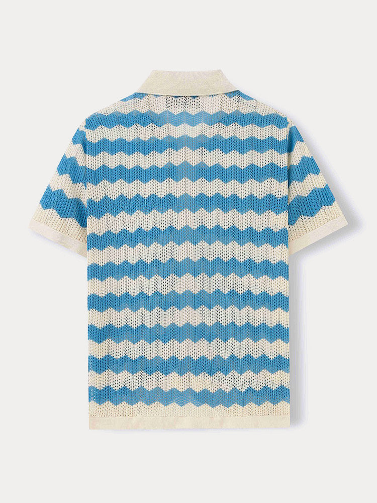 Stylish Openwork Jacquard Ripple Knit Shirt