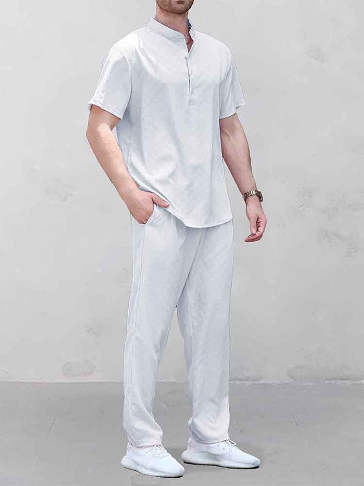 Leisure Jacquard Henley Shirt Pants Set
