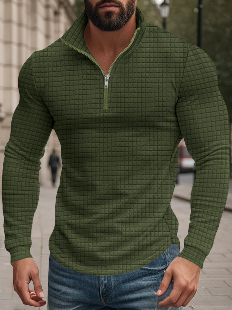 Casual Checkered Stand Collar Sweatshirt