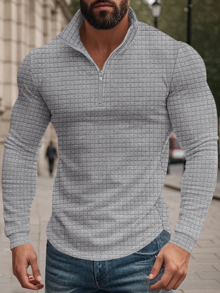 Casual Checkered Stand Collar Sweatshirt