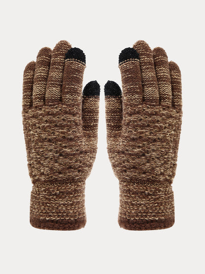 Two-Tone Knit Gloves Beanie Scarf 3-in-1 Set