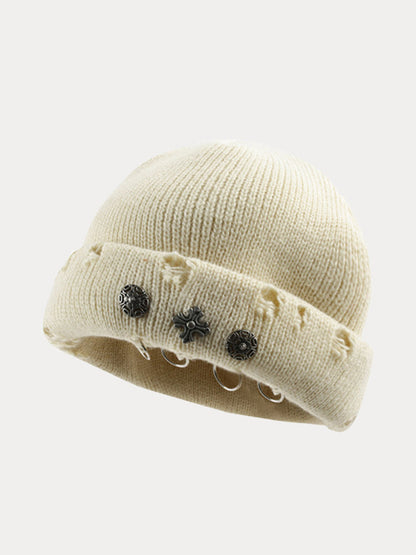 Street Retro Cross Ring Knit Beanie
