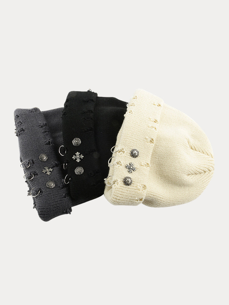 Street Retro Cross Ring Knit Beanie