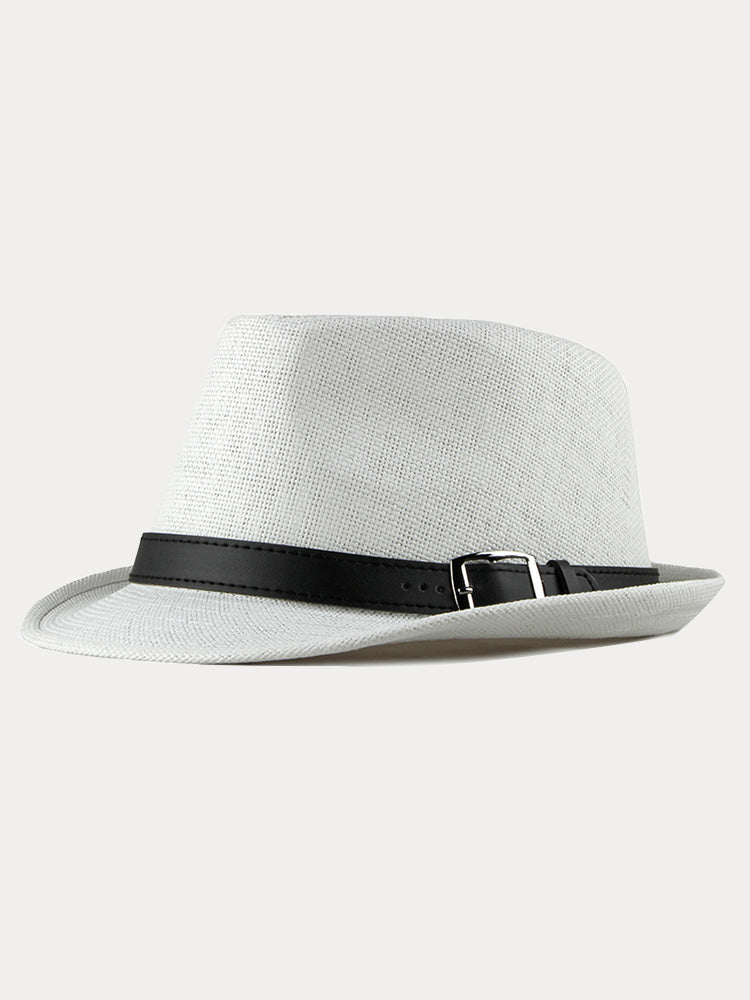 Stylish Buckled Leather Strap Fedora Hat