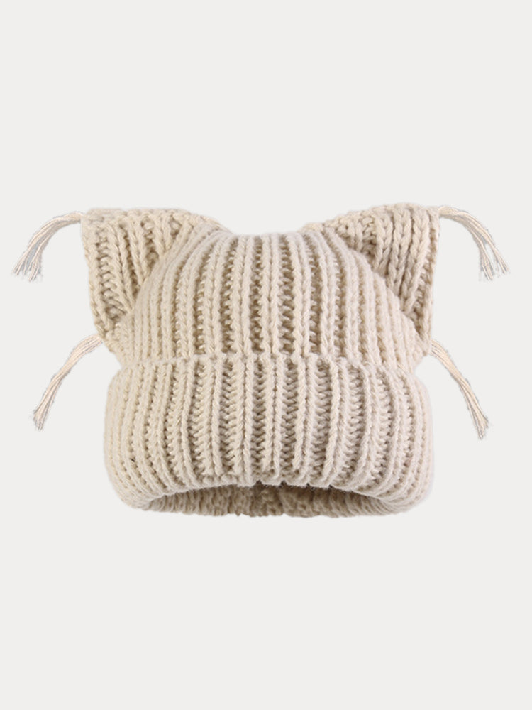 Unique Cats Ear Tassels Knit Beanie