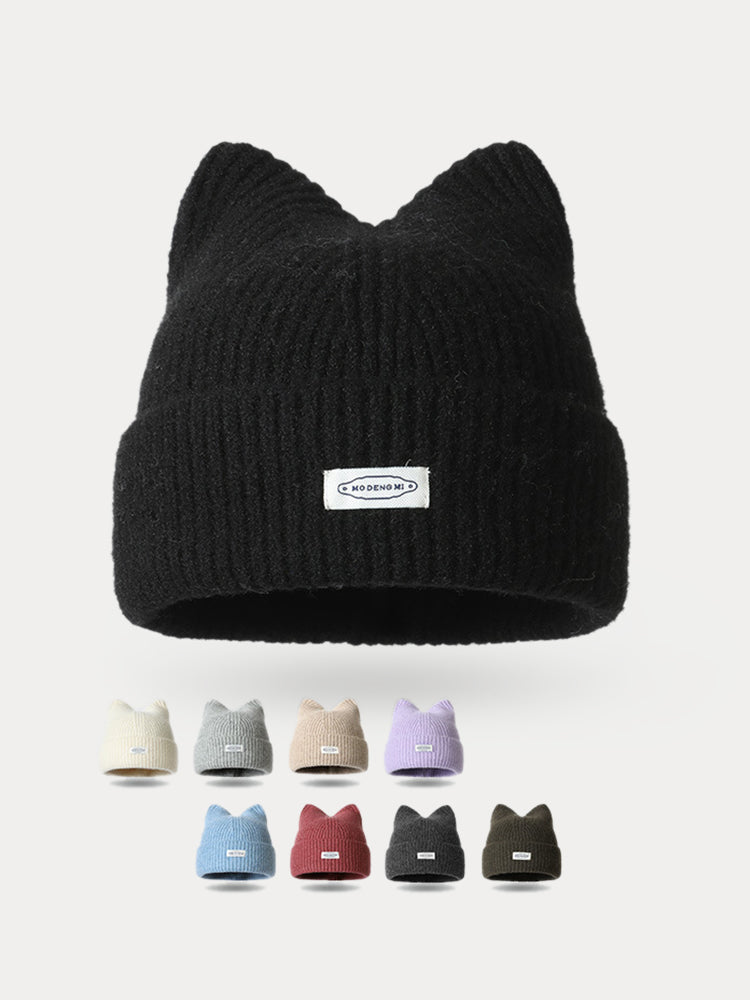 Fashion Plush Meowing Label Beanie