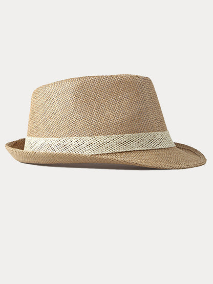 Classic Patchwork Band Panama Straw Fedora Hat