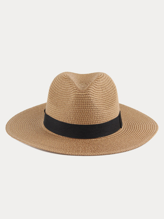 Wide Brim Sun Protection Woven Straw Fedora Hat