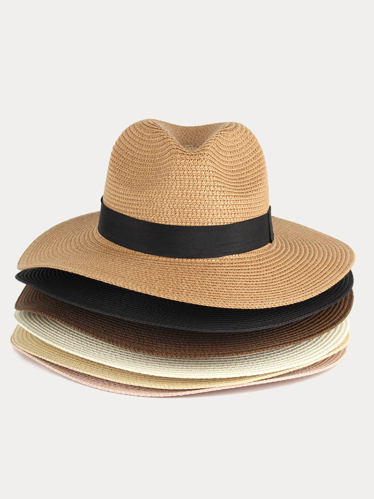 Wide Brim Sun Protection Woven Straw Fedora Hat