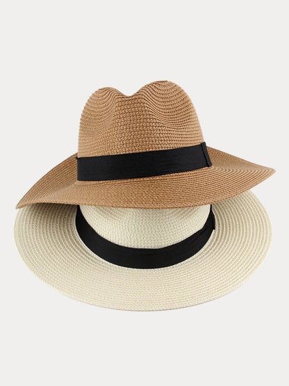 Wide Brim Sun Protection Woven Straw Fedora Hat