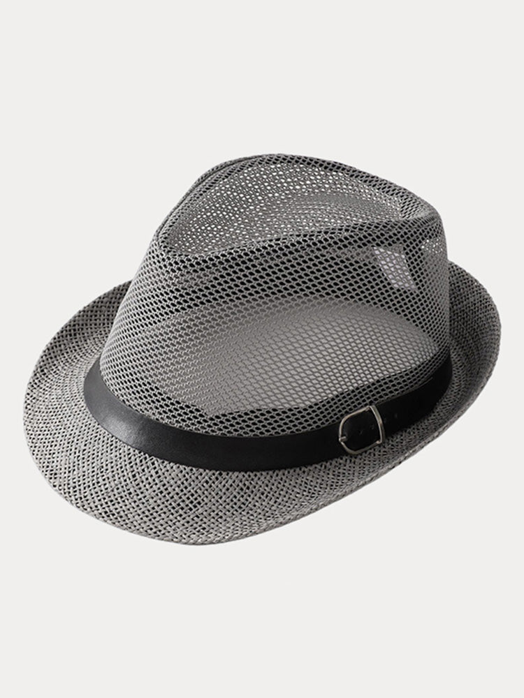 Hollow Weave Panama Fedora with Belt Buckle