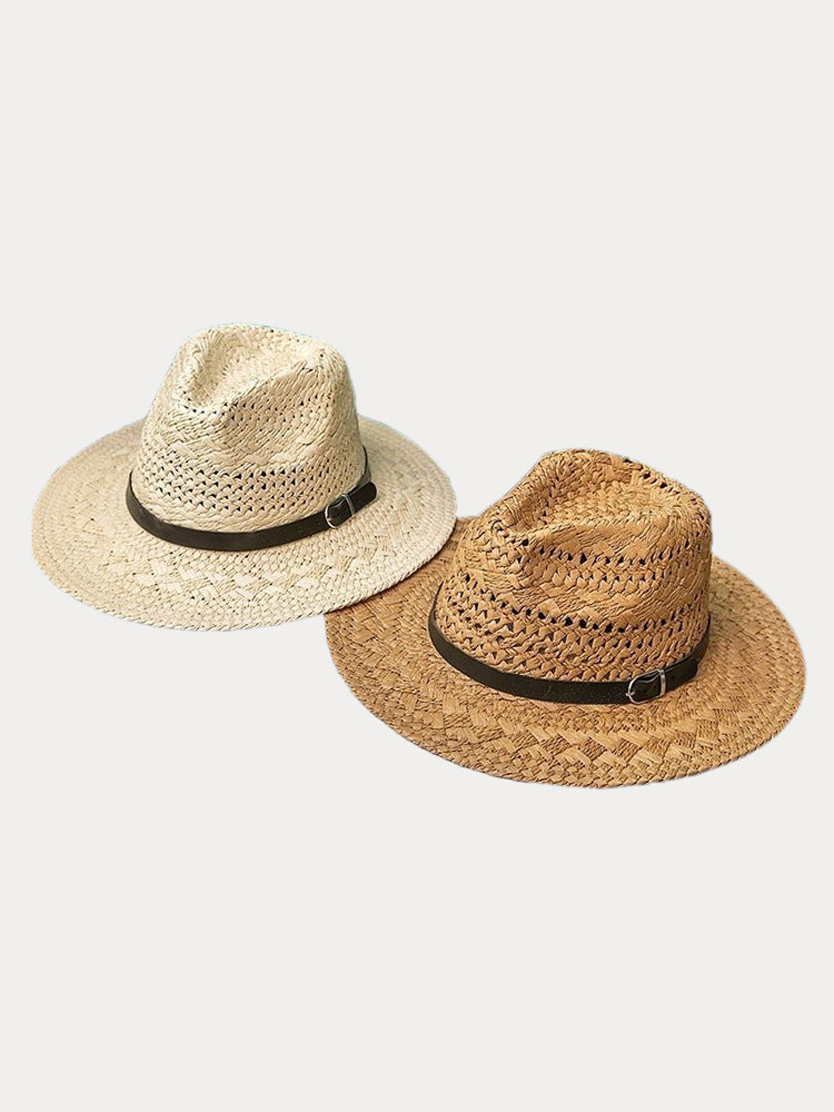 Classic Wide Brim Woven Straw Fedora Hat