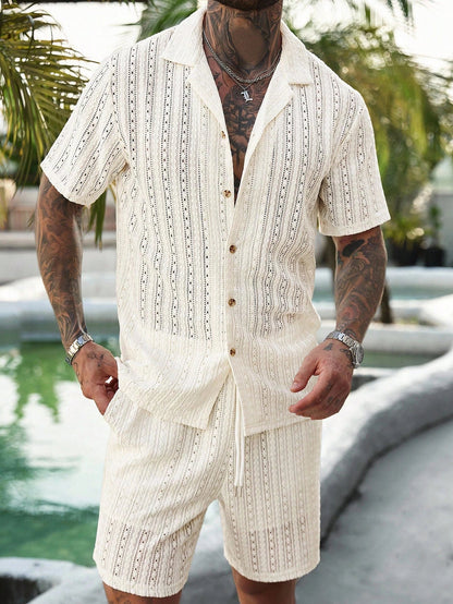 Men's Relaxed Hollow-Out Knit Resort Two-Piece Set