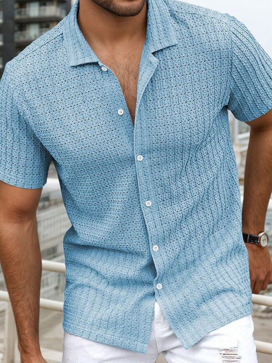 Men's Relaxed Hollow-Out Jacquard Knit Cuban Collar Shirt