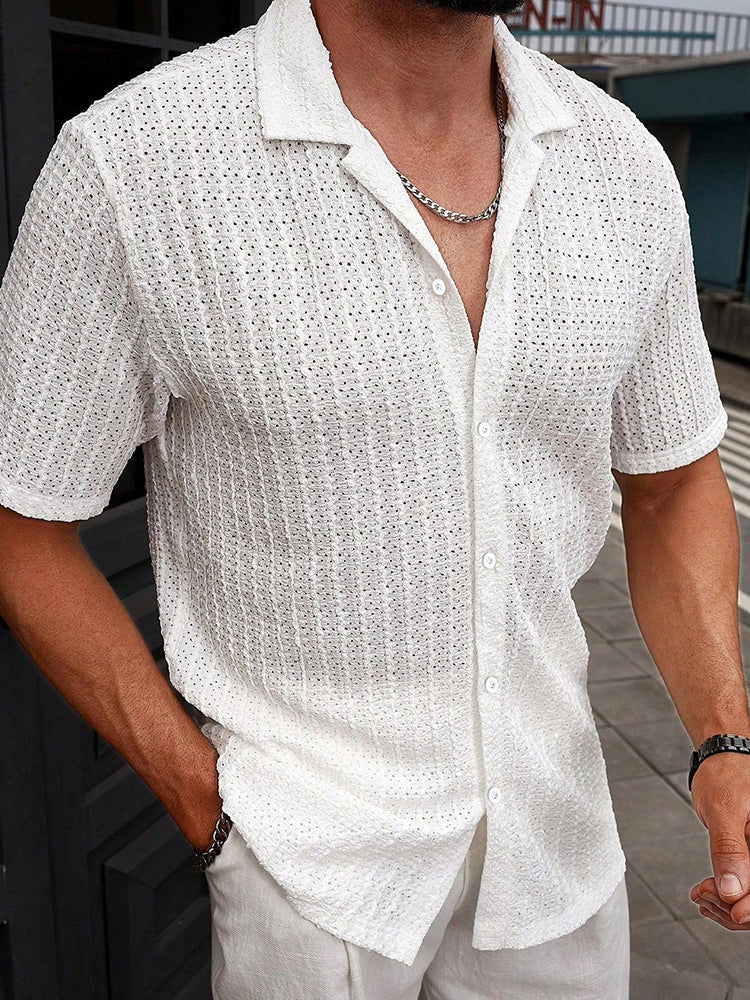 Men's Relaxed Hollow-Out Jacquard Knit Cuban Collar Shirt