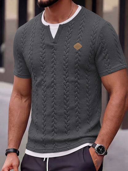 Cable Knit Faux Two-Piece Short Sleeve T-Shirt