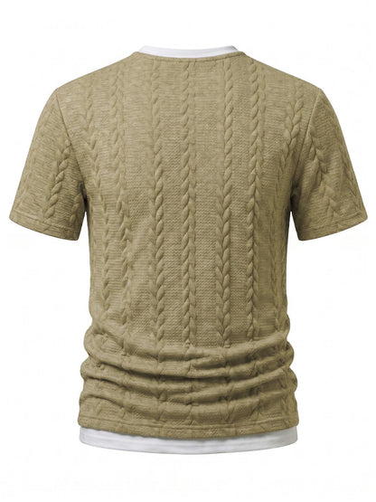 Cable Knit Faux Two-Piece Short Sleeve T-Shirt